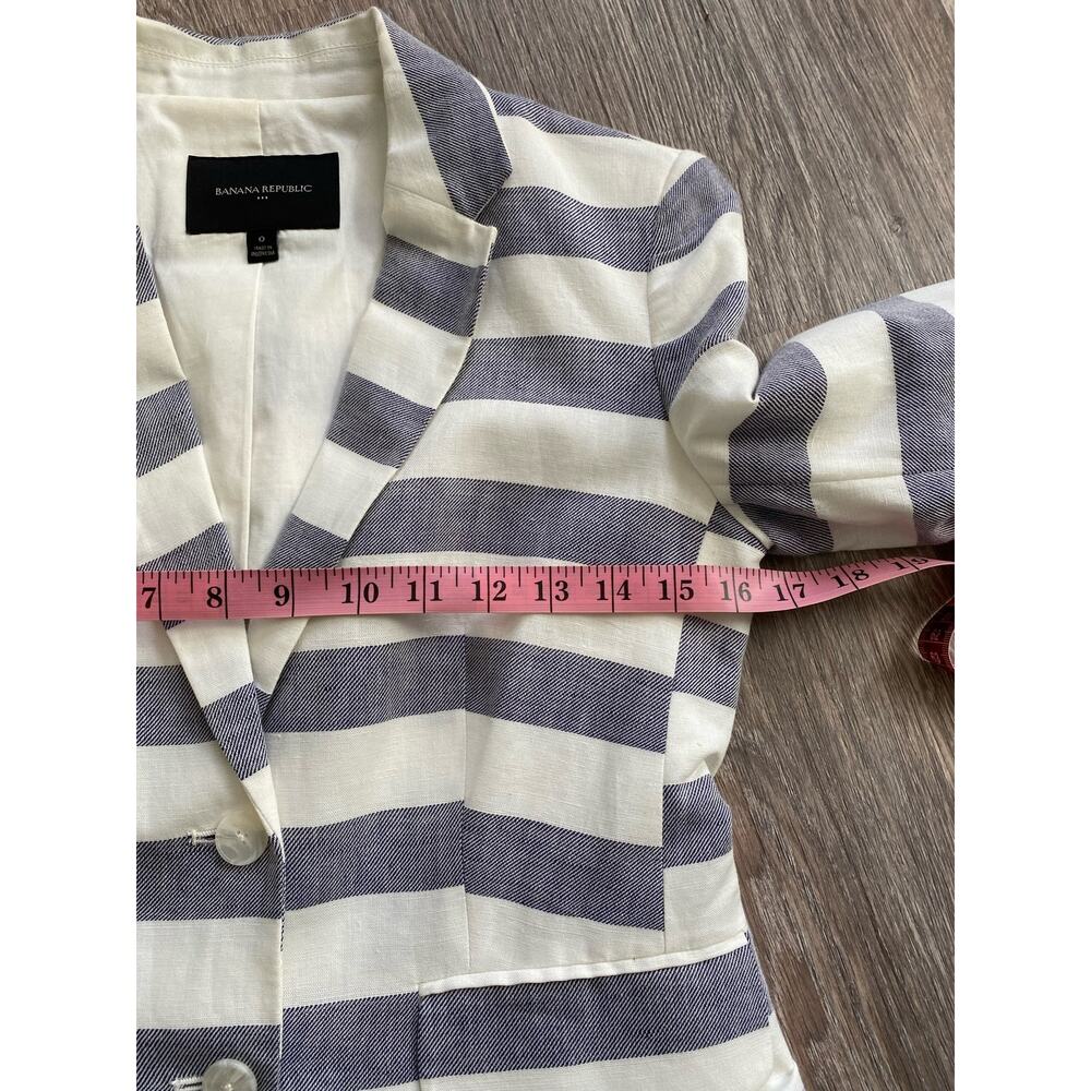 Banana Republic Women's Linen Blend Striped Blue White Nautical Blazer Jacket - Picture 7 of 10